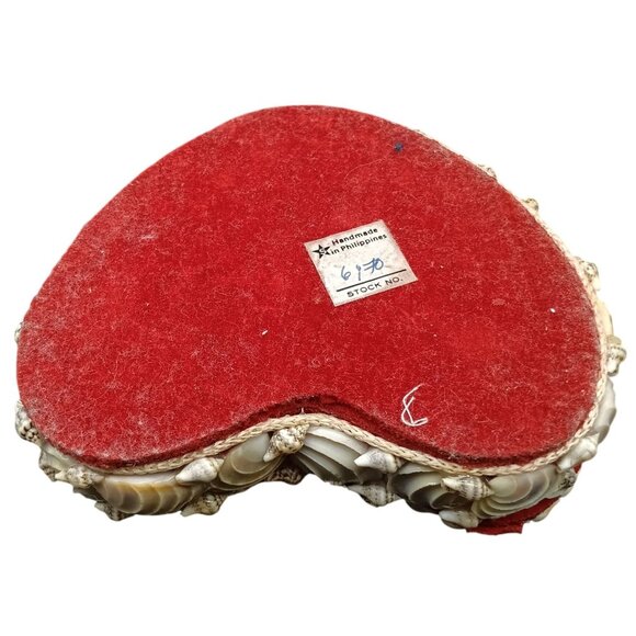Heart-Shaped Vintage Shell Trinket Box with Red Velvet Lining Handmade Philippin - Picture 5 of 6